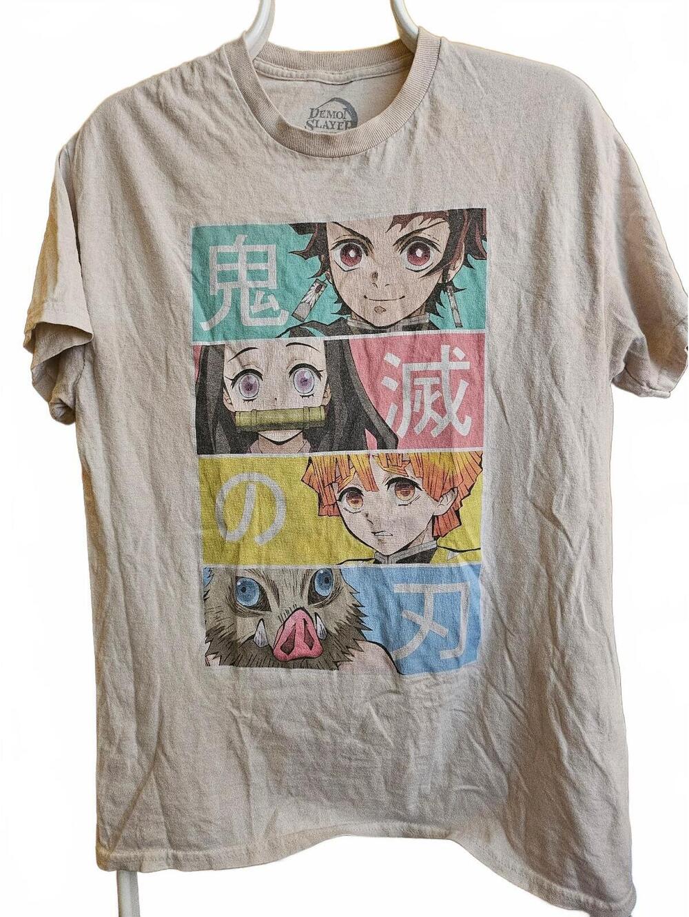 Demon Slayer T- Shirt Graphic Tee Beige - tag worn fits Adult Medium - EUC